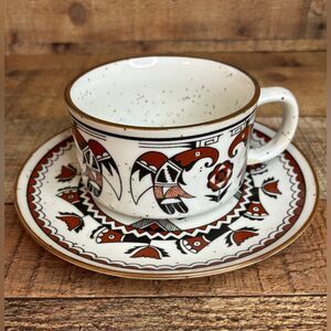 Vtg Otagiri Mug Plate OMC Japan Southwest Native Tribal Style Speckle Stoneware